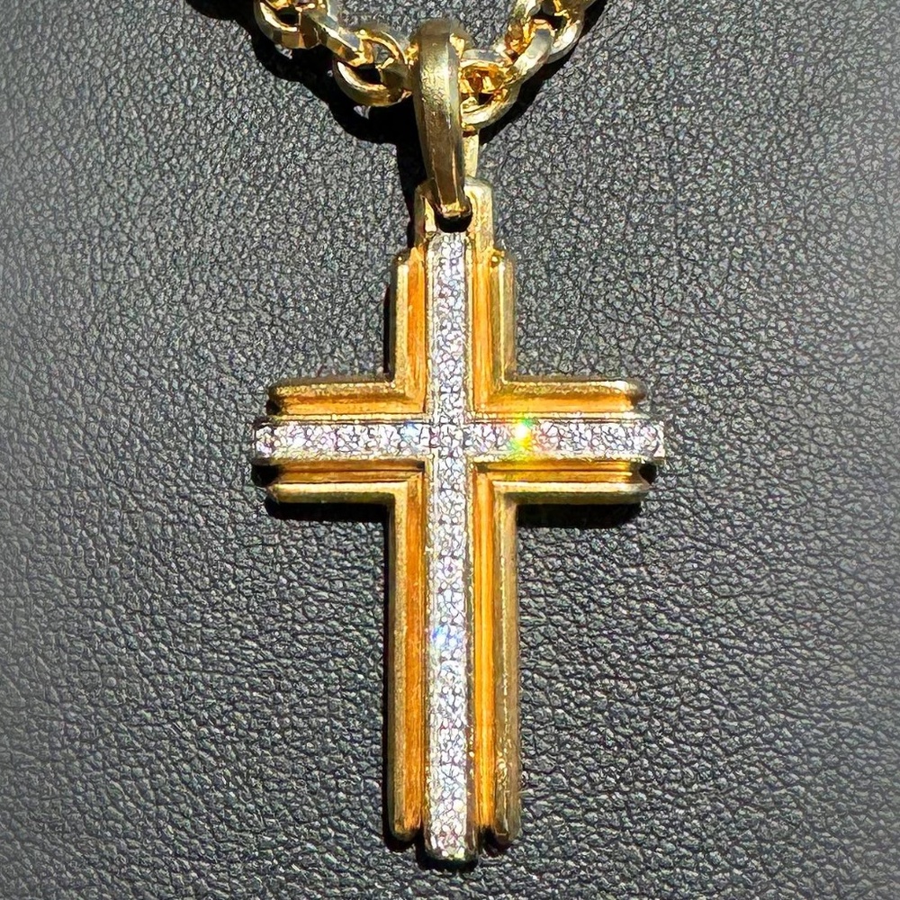 David Yurman 18K Yellow Gold Diamond CROSS PENDANT 34mm & STREAMLINE® Oval LINK